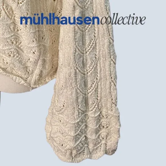 Lands’ End Cream Knit Sweater Small Boho Crochet Lightweight Cozy - Picture 5 of 7